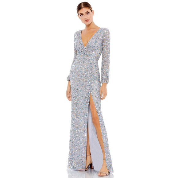 Mac Duggal 5213 Rainbow Multi Color Sequin V Neck Gown 12 NEW - Picture 1 of 7